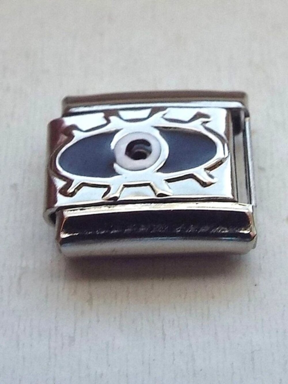 Black and silver enamel evil eye protection 9mm stainless steel Italian charm